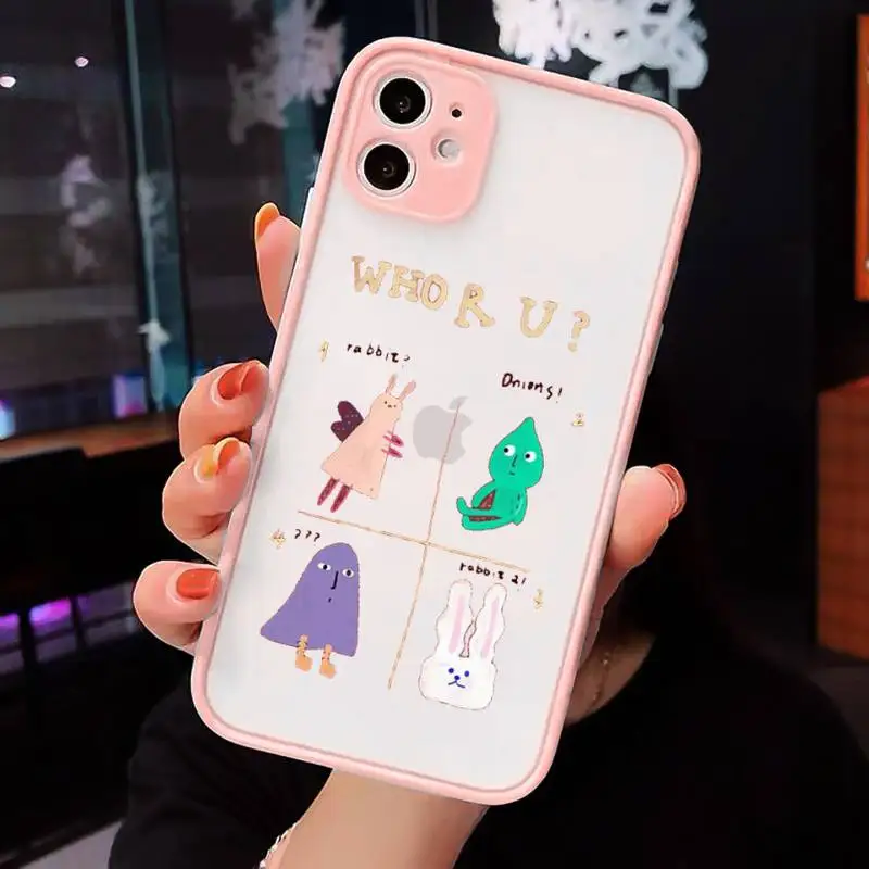 

Couples Cartoon Lovely Heart Paint Phone Cases Matte transparent For Pink iPhone 12 Mini 11 Pro XR XS Max 7 8 Plus X Back Cover
