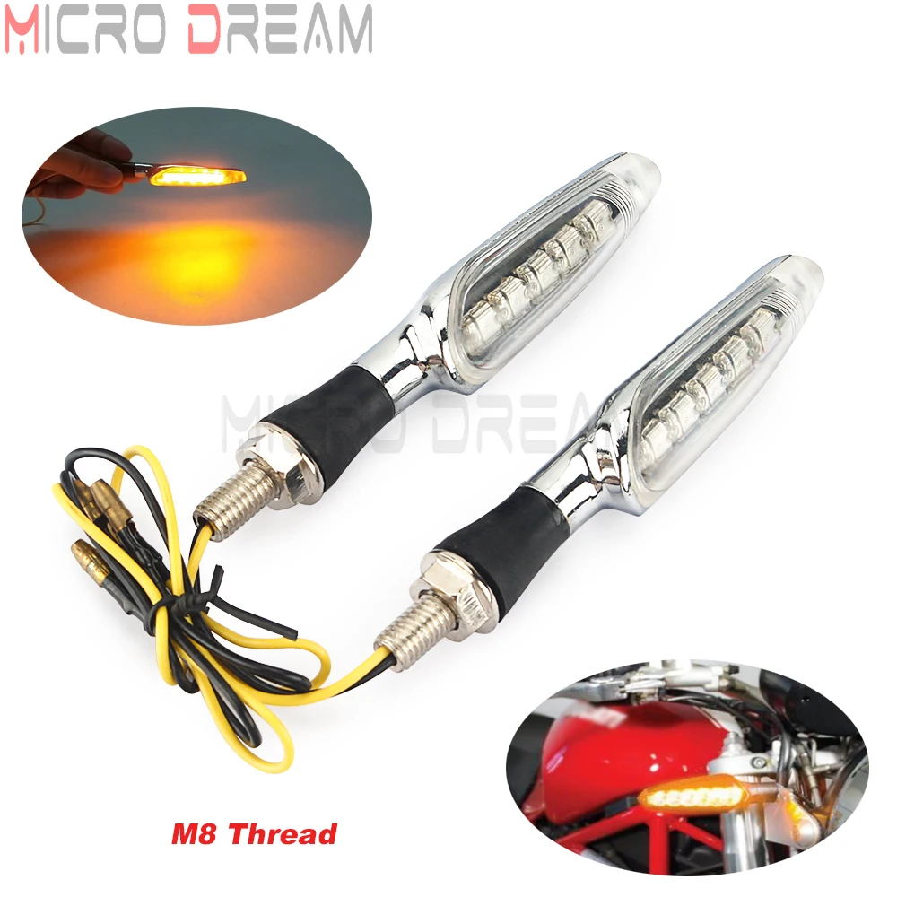 

Лампа указателя поворота для мотоцикла, поворотник с резьбой M8, 5 светодиодов, универсальный для Ducati, Suzuki Aprilia, BMW, прозрачные линзы, желтый ми...