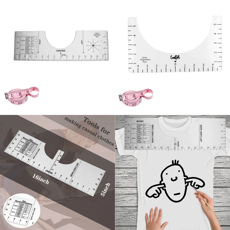 Линейка для футболок инструмент акриловая линейка с таблицей размеров одежды