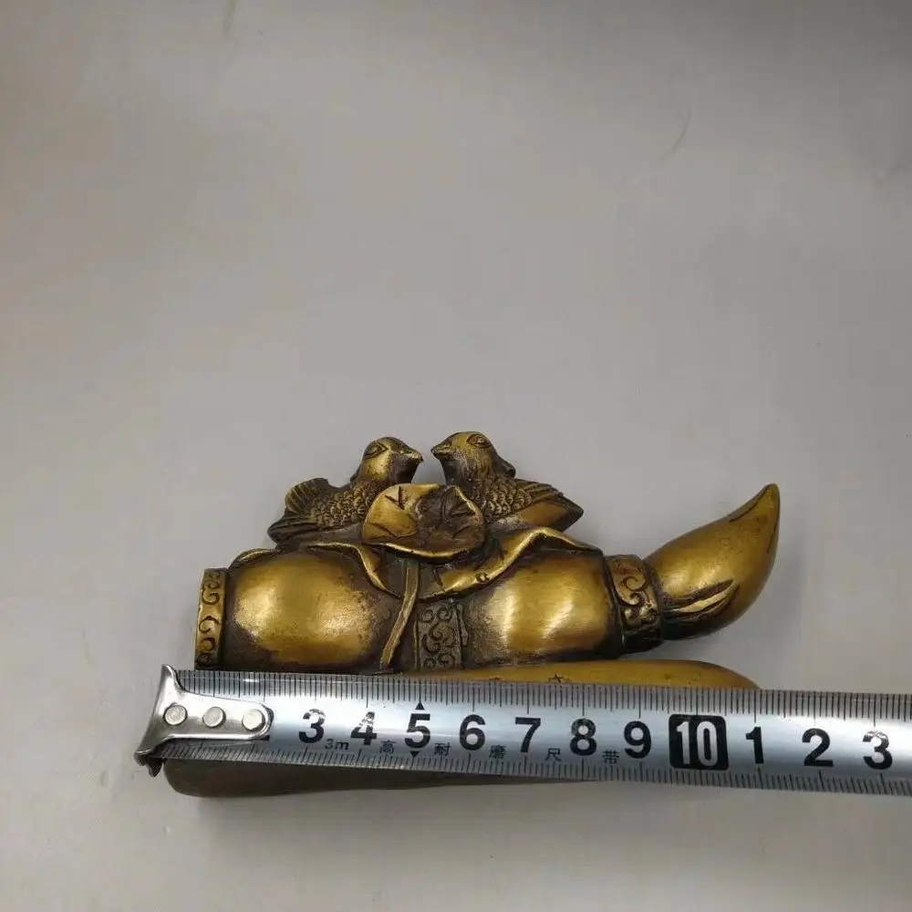 Китайская античная бронзовая скульптура корень лотоса утка-МАНДАРИНКА