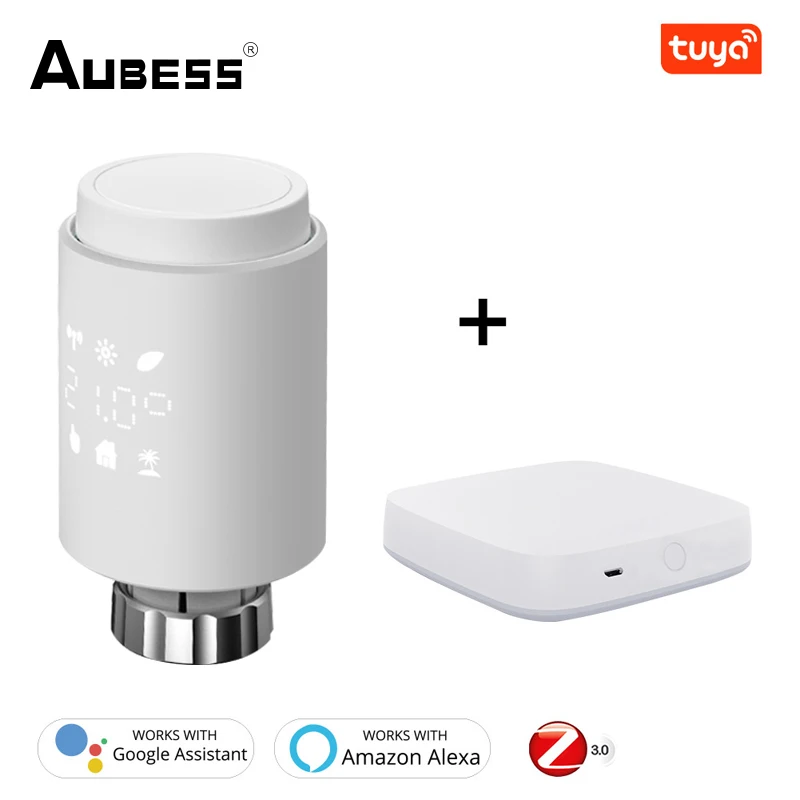 

Aubess Tuya ZigBee3.0 новый привод радиатора клапан умный Программируемый Термостат Температурный нагреватель работает с Alexa голосовым управлением