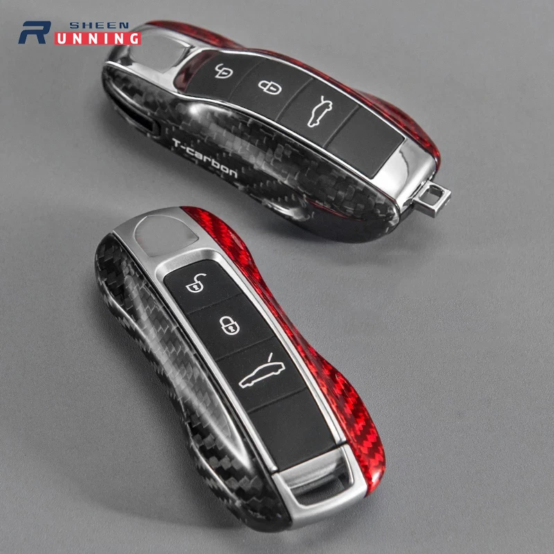

Dry Carbon Fiber Car Key Case Cover for Porsche Panamera Cayenne Macan 718 911 Boxster Key Case Side Shell Cap Car Accessories