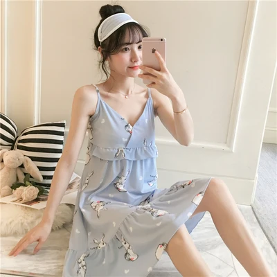 cotton Nightgown Летняя хлопковая ночная рубашка, Женская длинная сексуальная ночная рубашка с цветочным рисунком и v-образным вырезом, Повседневная Ночная рубашка XXL - Цвет: cotton Nightgown