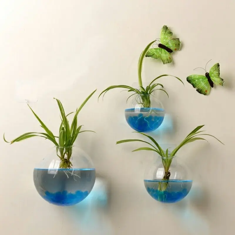 

2021 New Wall-Mounted Glass Flower Pot Transparent Globe Shape Hanging Vase Planter Home Decoration Can Be Drained