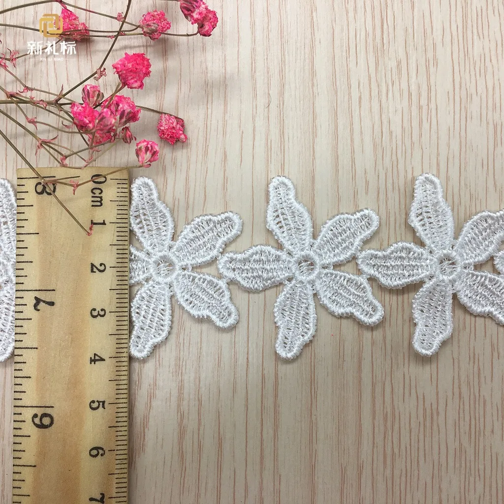 Вышитый цветок из пяти лепестков орнамент кружевной ткани Отделка лентами DIY