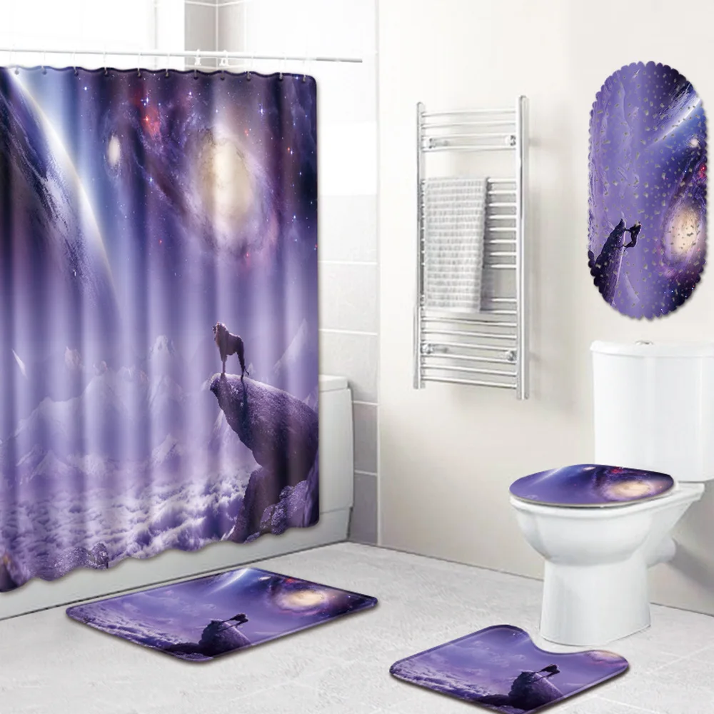 

Shower Curtain Bathroom Non-Slip PVC Mat Five-Piece Bathroom Toilet Carpet Shower Room Bath Mat bathroom rugs and mat set