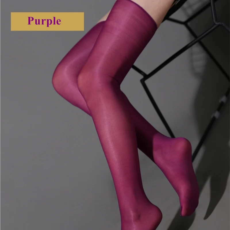 Purple Сексуальные масляные глянцевые чулки, ультра тонкие прозрачные чулки до бедра, женское эротическое белье, сексуальные Чулочные изделия, нейлоновые колготки - Цвет: Purple