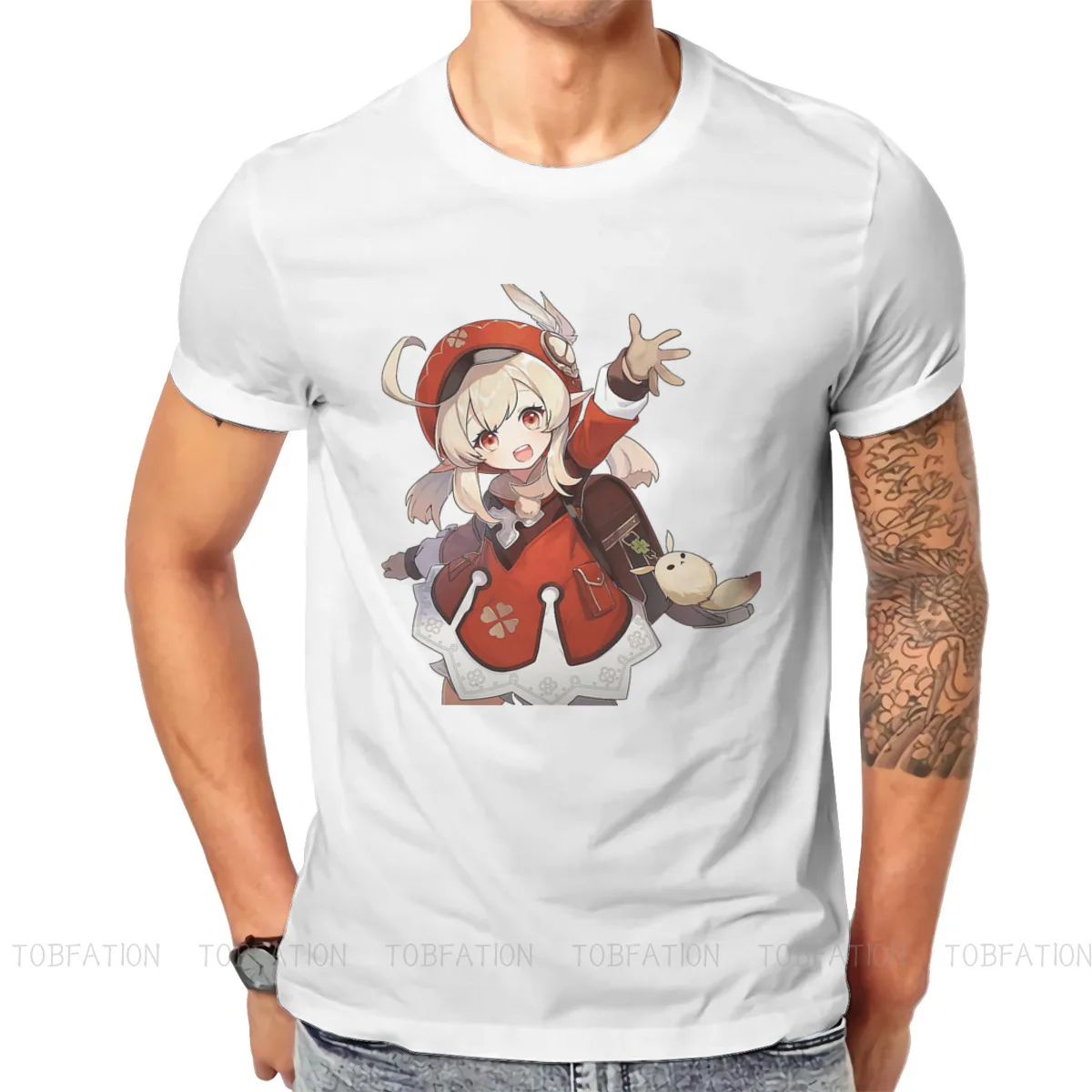 

Genshin Impact Game Paimon TShirt for Men Klee Humor Casual Sweatshirts T Shirt Novelty Trendy Fluffy