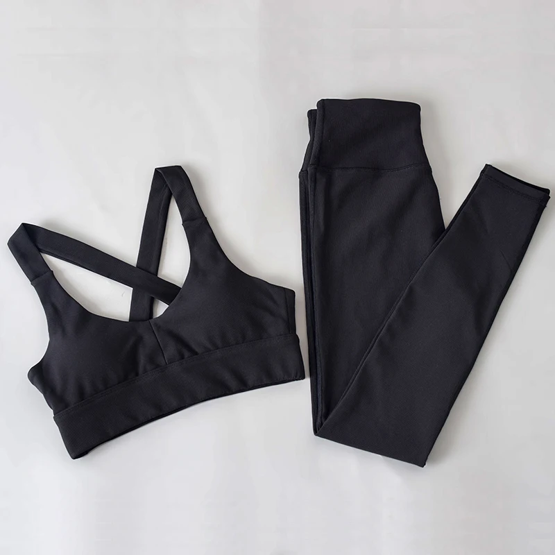 

2 Pieces Gym Set Workout Clothes Women Sport Bra Cross Back Workout Running Leggings Gym Clothing Fitness Athletic Yoga Suits