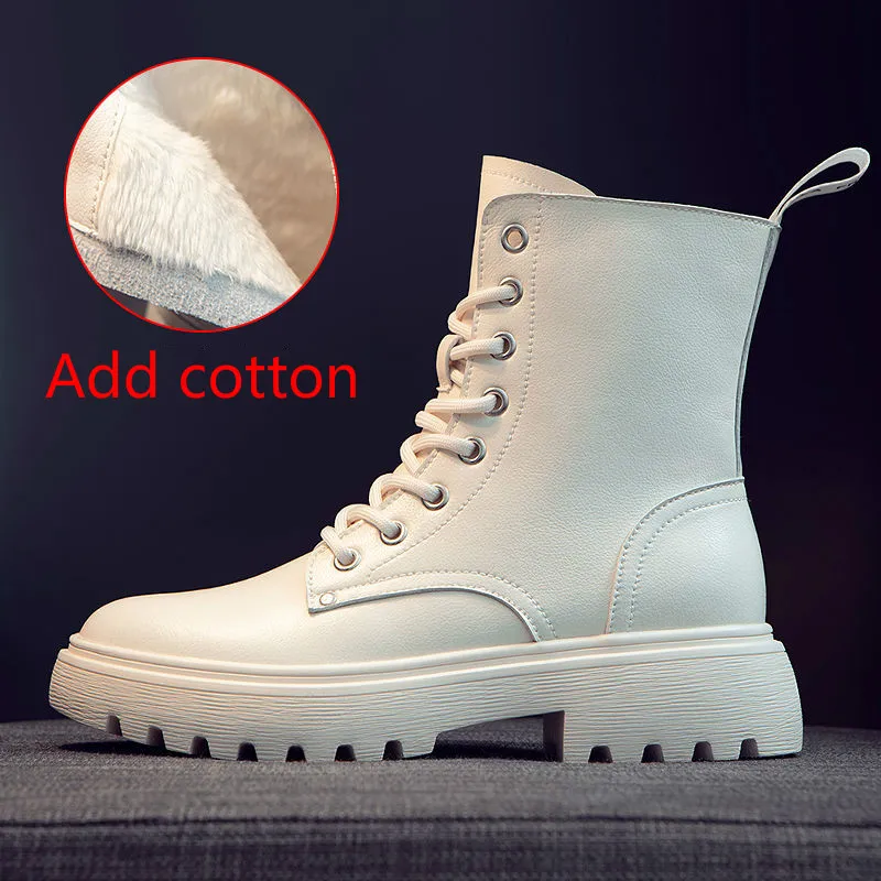 Martin Boots Women's 2020 Winter New Soft-soled Soft Leather Plus Velvet Warmth All-match British Style Mid-tube Women's Boots