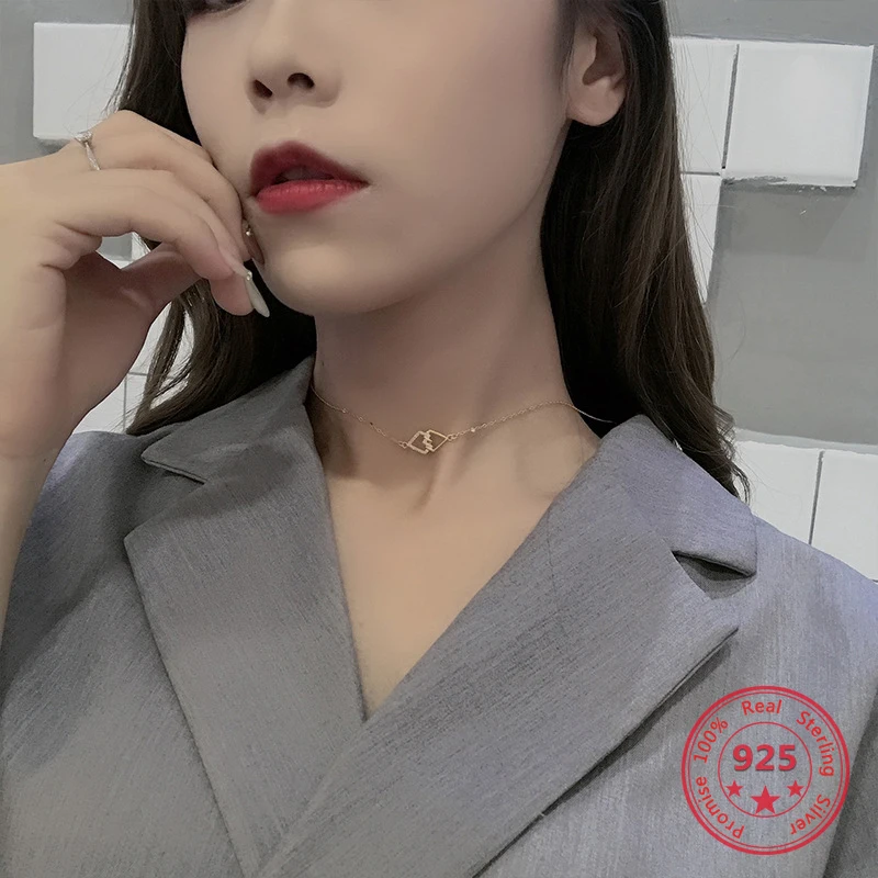 

Factory Price Pure S925 Sterling Silver Fine Necklace Geometric Zircon Personality Pendant Fashion Retro Necklace Women Jewelry