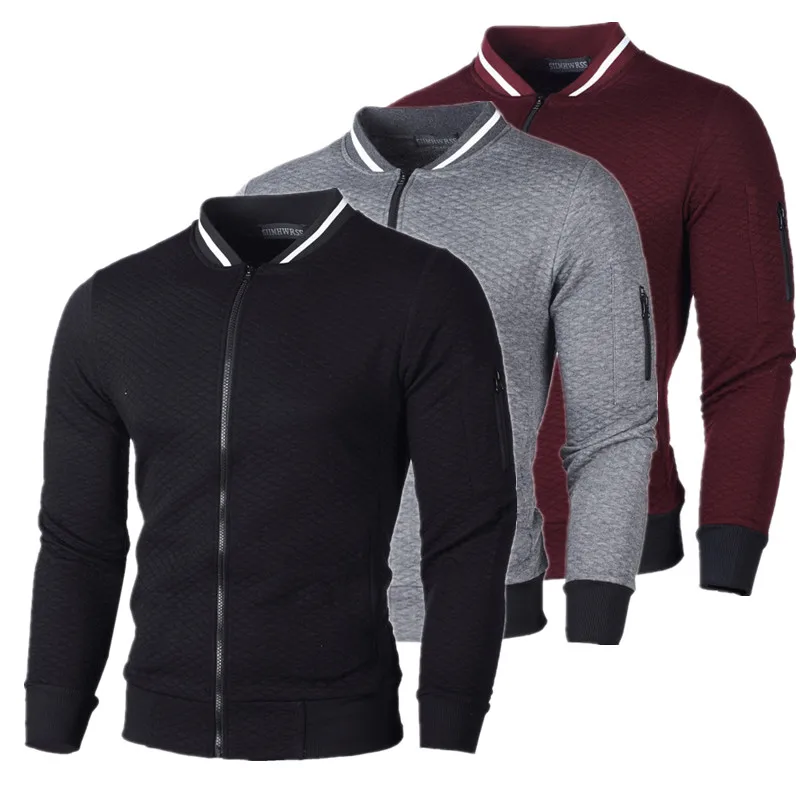 

New Fashion Men's Zipper Sweatshirt Top Men Plaid Stand Collar Long Sleeve Zipper Cardigan Coat for Autumn Spring