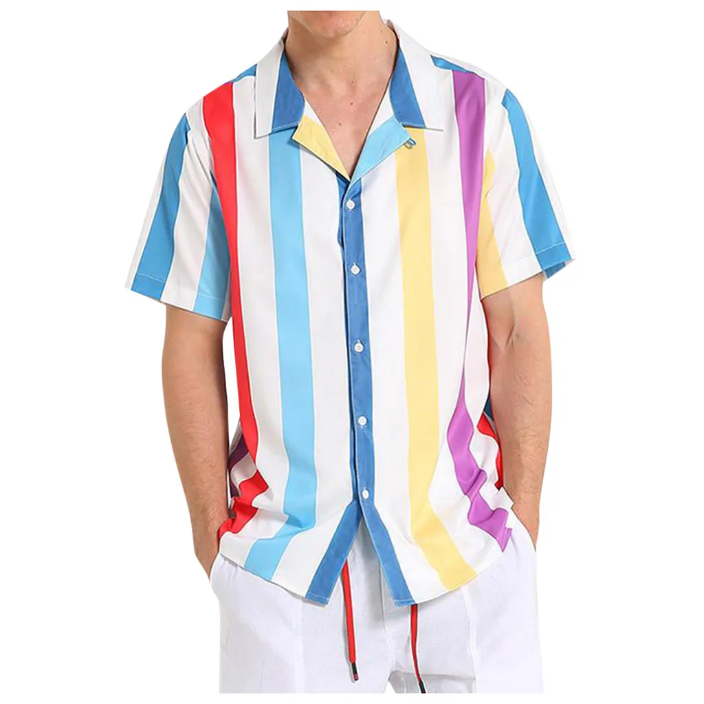 

men causal shirt colorful stripe Short Sleeve mens summer shirt Tops d90910