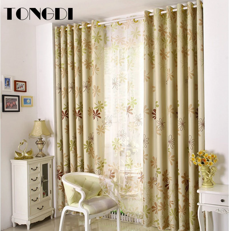

TONGDI Blackout Curtains Elegance Floral Leaves Printing High-grade Decoration For Home Hotel Christmas Bedroom Living Room