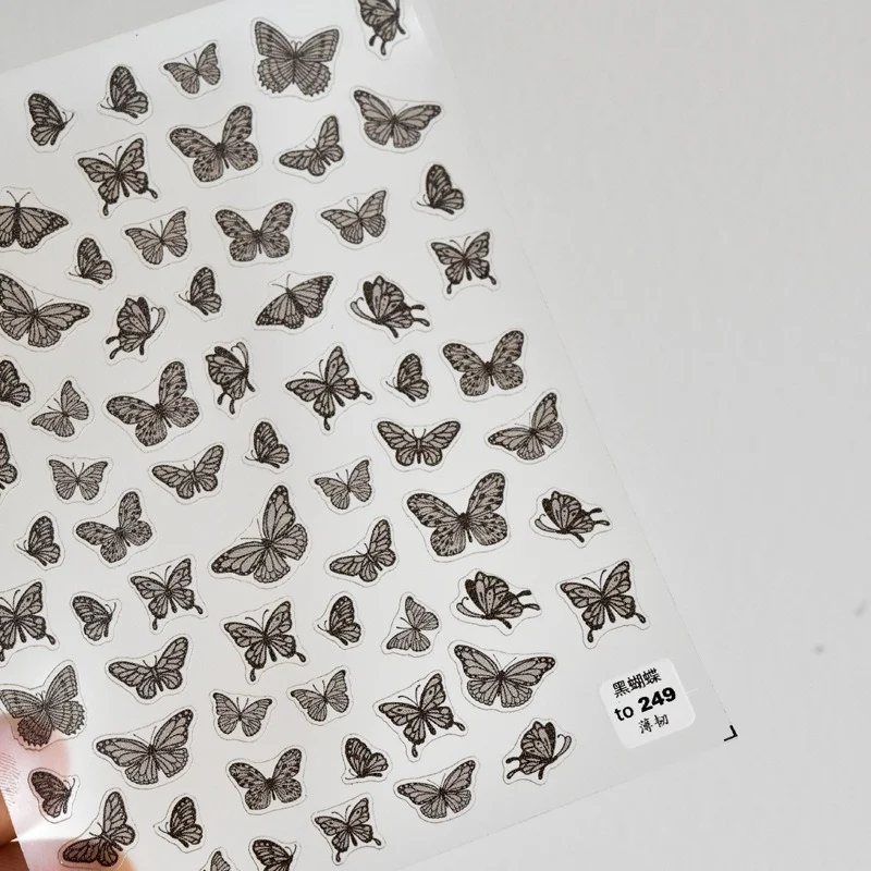 

2021 New Fashion Black Butterfly 5D Nail Art Design Stickers Self Adhesive Nail Foils Back Glue Nail Decals DIY Manicure Tools