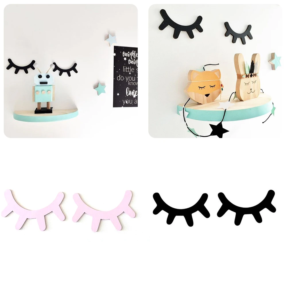 1 пара 3D накладные ресницы настенные наклейки в скандинавском стиле деревянные