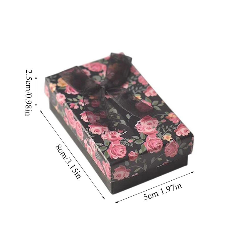

1Pcs Cute Bow Paper Box Rectangle Floral Print Gift Box Necklace Bracelets Earring Ring Jewelry Packing Gifts Boxes With Sponge