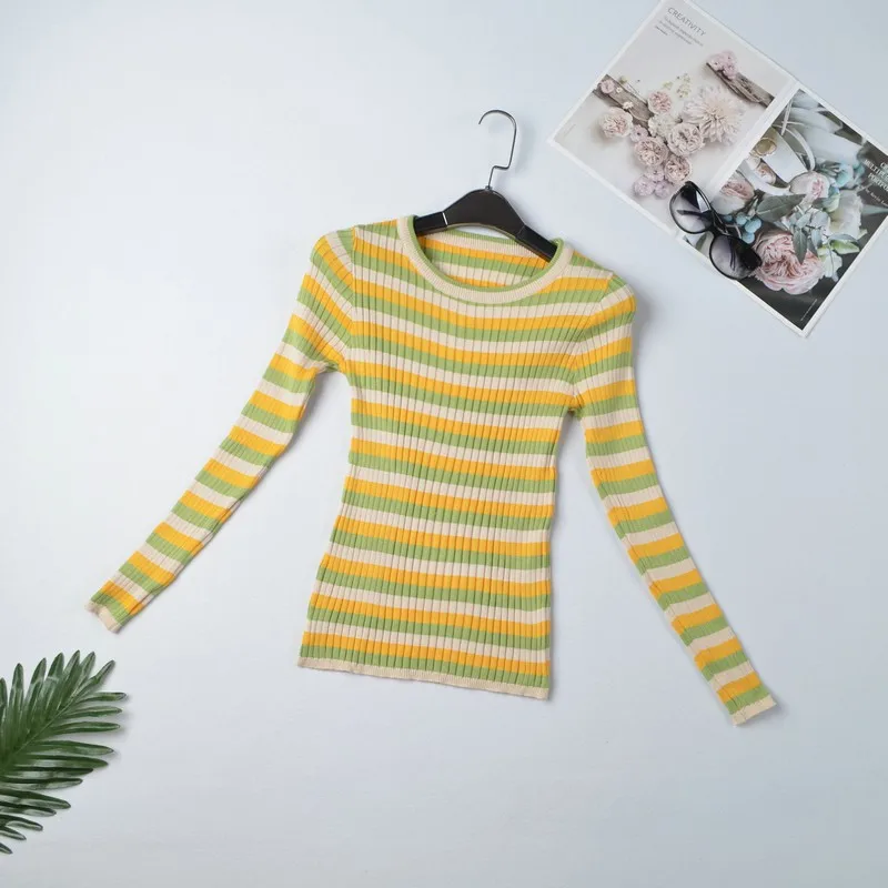 

Autumn Fashion Sweater Round Neck Striped Sweater Slim Long-sleeved Knit Striped Sweater