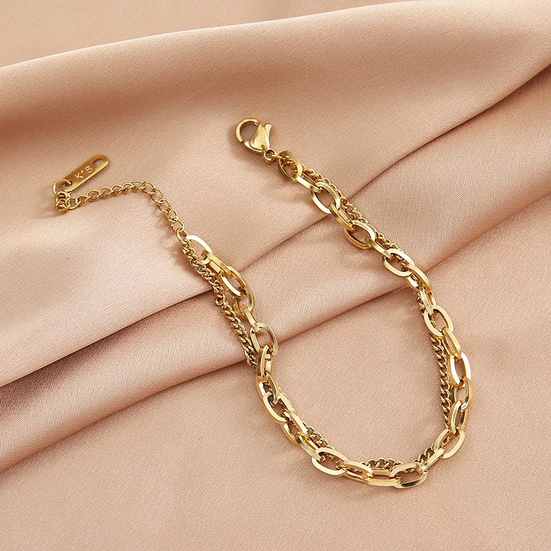 Браслет-цепочка Женский двухслойный из нержавеющей стали 316L | Украшения и