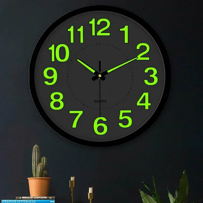 

12'' Luminous Wall Clock Minimalist Modern Design Glow In The Dark Silent Quartz Indoor Home Clock For Living Room