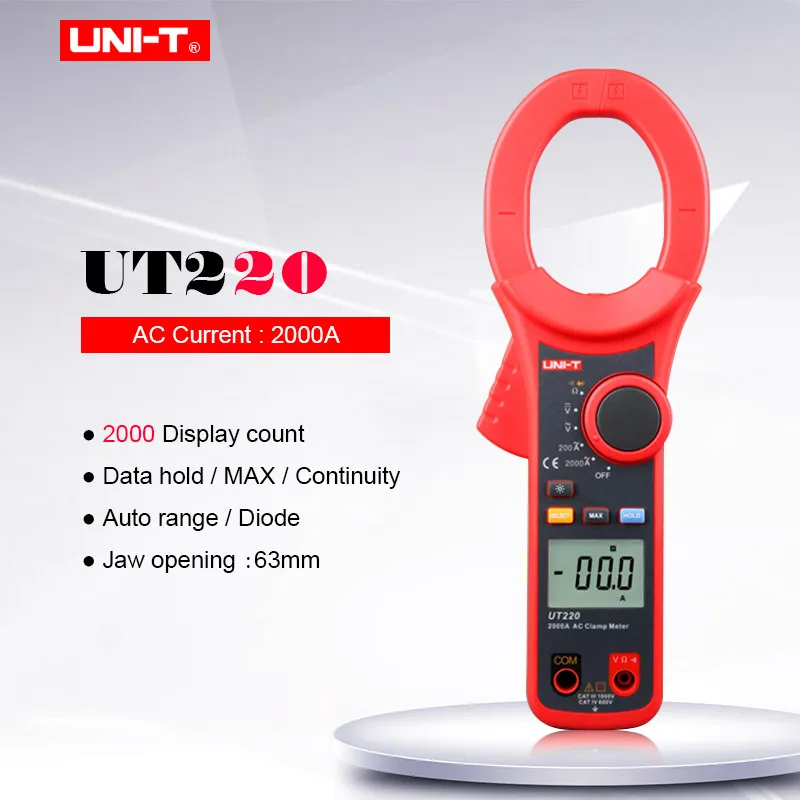 

UNI-T UT220 igital clamp meter; Измеритель напряжения переменного и постоянного тока; Мультиметр с автоматическим выбором диапазона 2000, тестер диодов и зуммеров непрерывности