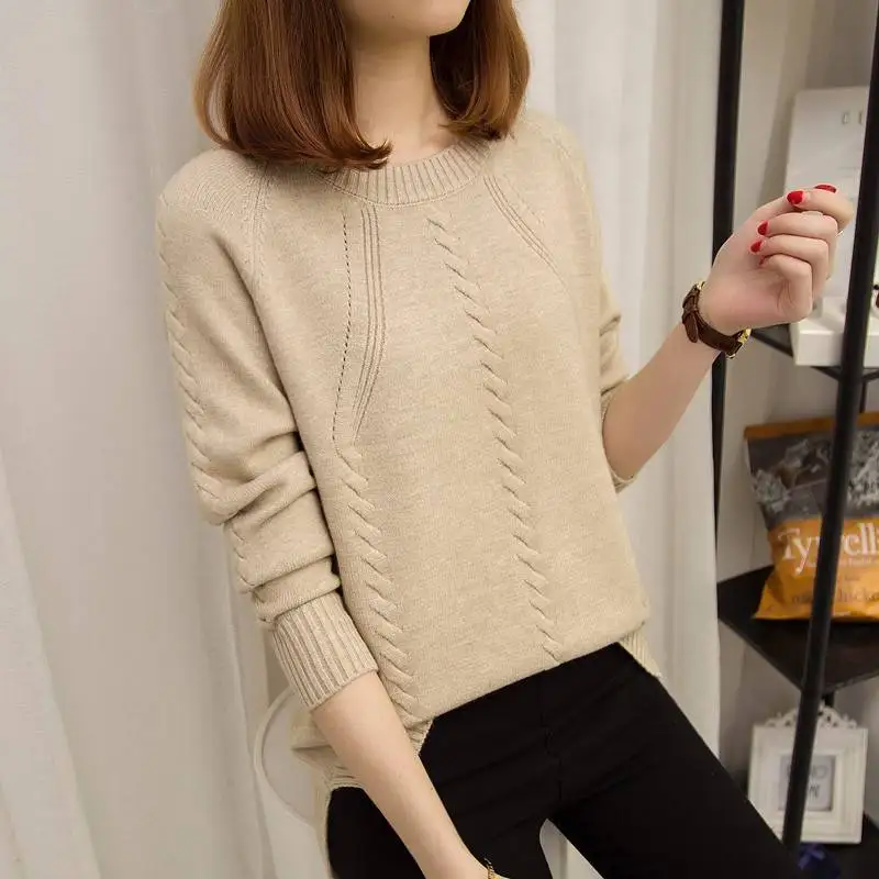 Vangull Fashion O-Neck Women Sweater 2021 Autumn Winter Warm New Solid Long Sleeve Twisted Pullovers Casual Short Female | Женская