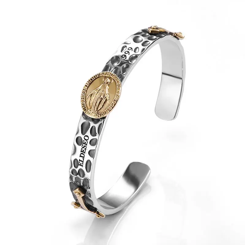 

Handmade Vintage Jesus Cross Cuff Bracelet for Men Silver Bangle Rome Inspired Charms Luxury Jewelry Designers