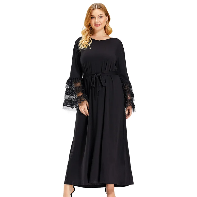 Хлопковая женская Абая, мусульманское повседневное черное платье, лоскутное женское платье с длинным рукавом для мусульманских женщин, Дуб...