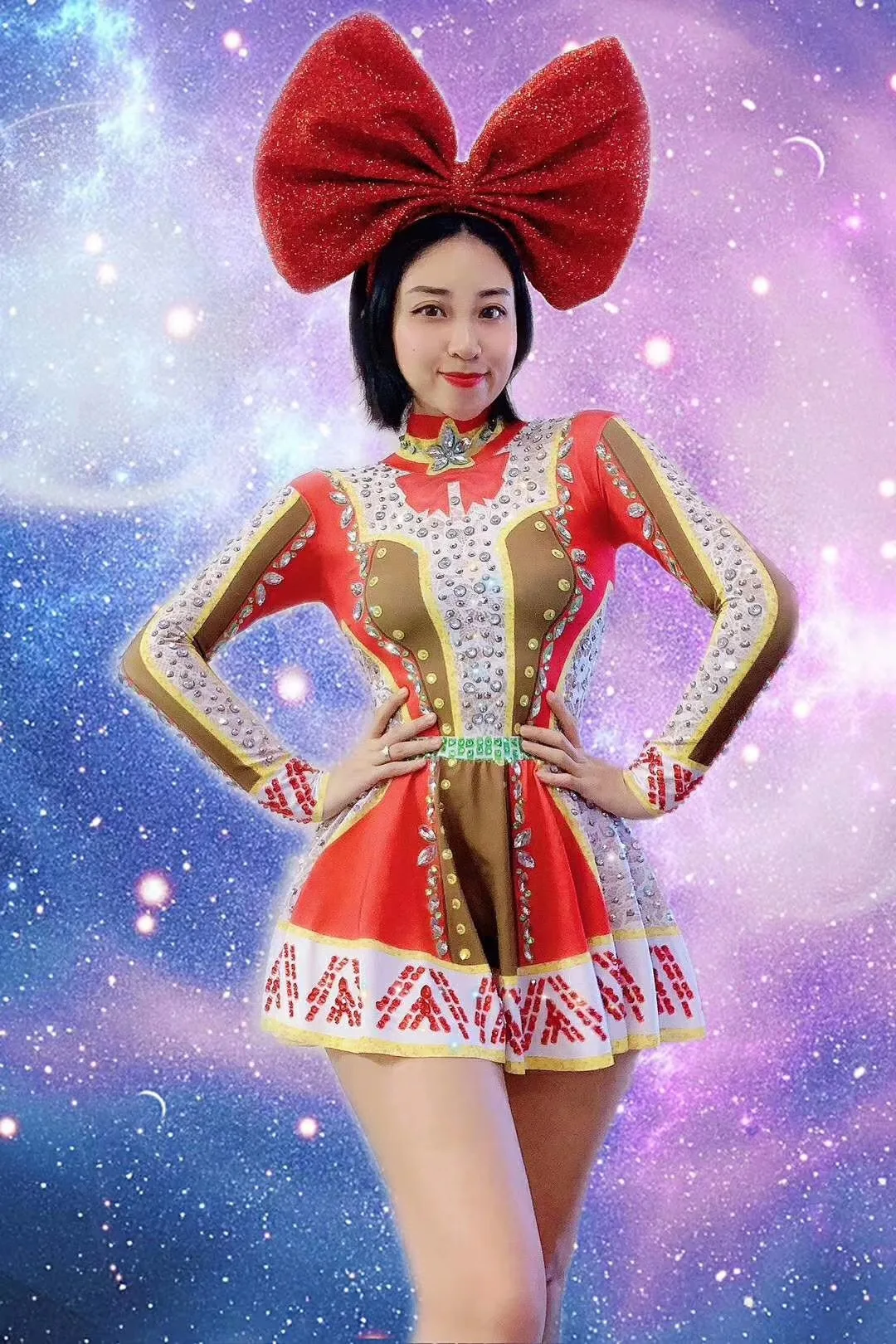 

Nightclub Bar Dj Female Singer Stage Performance Clothing Nightclub Oufit Party Dresses Christmas Red Jazz Mini Dress