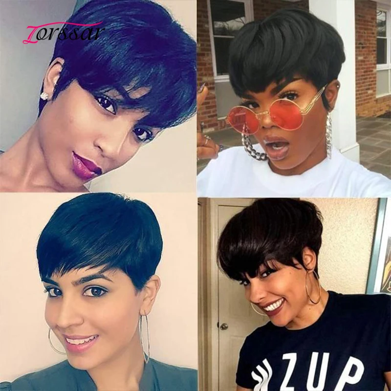 

Short Pixie Cut Human hair Wigs For Black Women Glueless Wig 100% Straight Remy Brazilian Hair Full Machine Made natural color