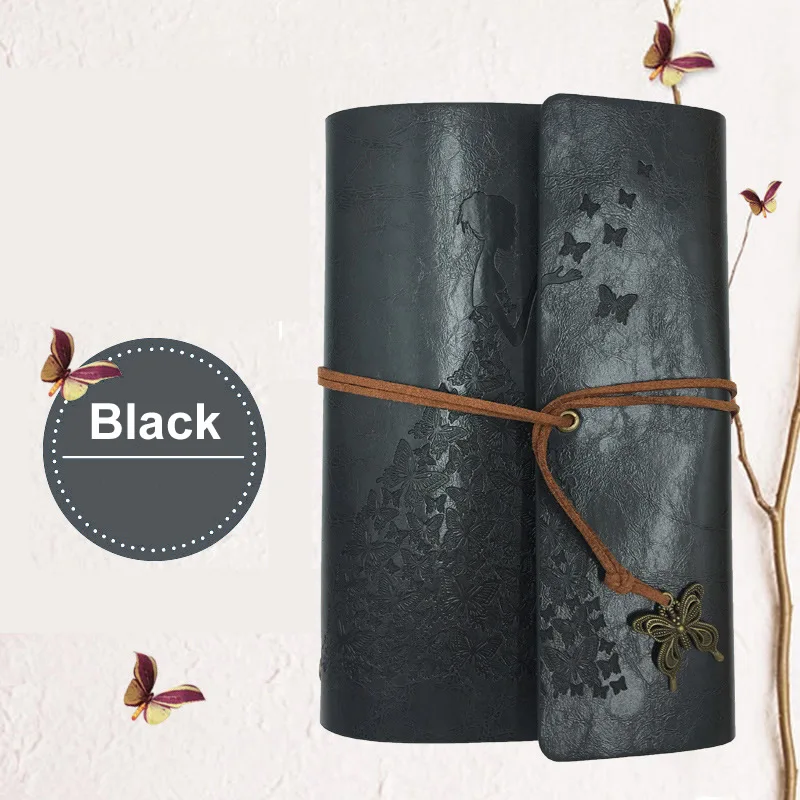 ButterflyBlack Записная книжка для путешественников, дневник, блокнот, винтажный блокнот, искусственная кожа, А6, записная книжка, канцелярские принадлежности, подарок для путешественника, журналы планирования - Цвет: ButterflyBlack