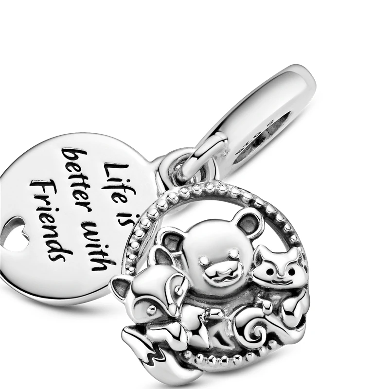 

Hot Sale 925 Sterling Silver Bear Fox & Squirrel Dangle Charm fit Pandora Bead Bracelet Original DIY Silver 925 Jewelry Making