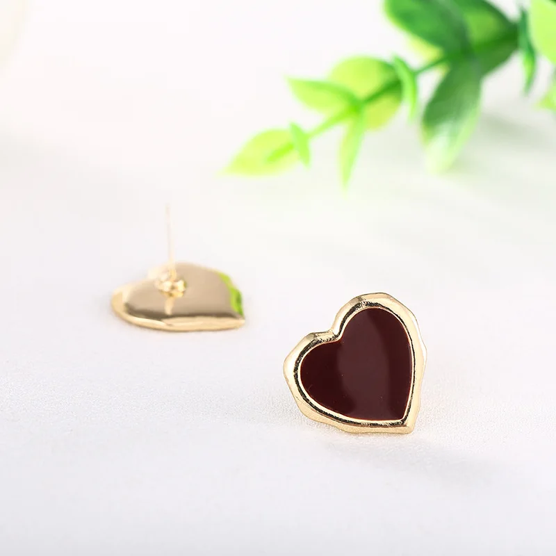 Красные глянцевые серьги в форме сердца простой дизайн изысканные Элегантные