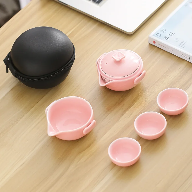 

Многоцветная керамическая посуда, один горшок, три чашки, чайный сервиз, портативная дорожная чашка для дома и офиса, керамическая емкость д...