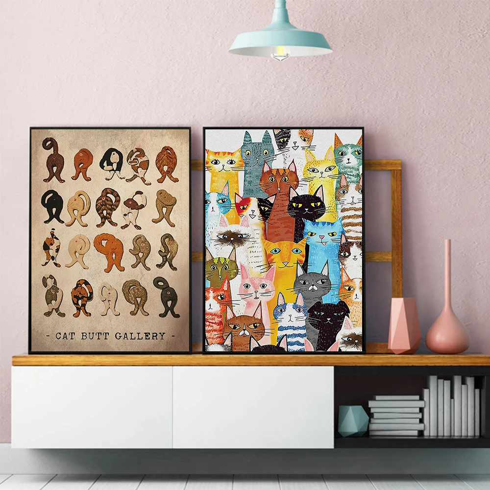 

Wall Art Canvas Cat Butt Painting Living Room Funny Bum Posters Prints Bedroom Cats In Hats Picture Home Decoration Gift