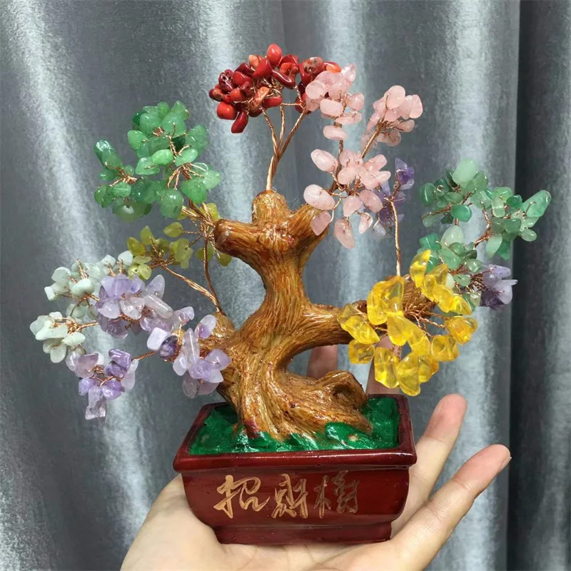 

Natural Stones Quartz Crystal Fortune Tree Healing Reiki Gemstones Home Decoration