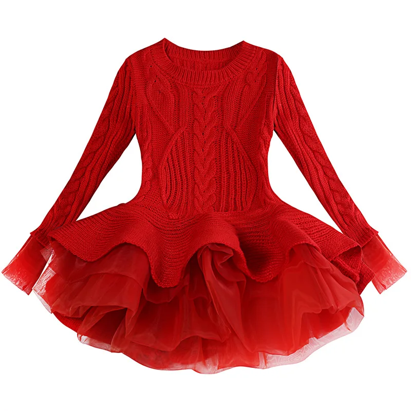 

2021 autumn and winter models foreign trade girls organza sweater dress long sleeve puffy princess dress