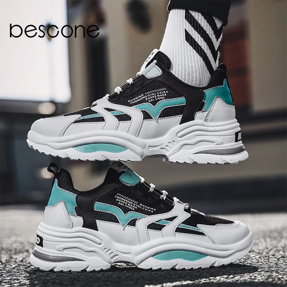 BESCONE/модные мужские кроссовки с дышащей сеткой спортивная обувь на толстой