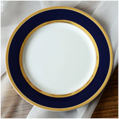 10.5inch Flat plate Роскошный набор посуды для портретной посуды синего цвета, фарфоровая тарелка с вестерном, для домашнего свадебного украшения, подарки - Цвет: 10.5inch Flat plate
