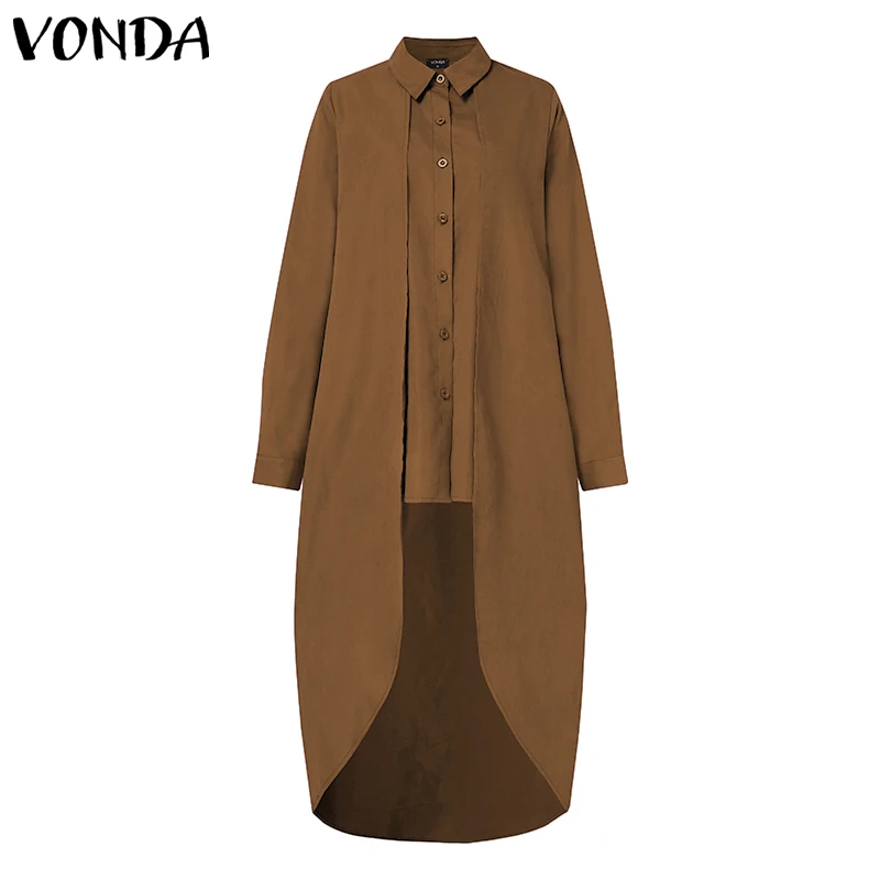 

Women'Casual Shirts Turn Down Collar Blouse 2021 VONDA Vintage Solid Blouse Plus Size Spring Sexy Irregular Tops Plus Size 5XL