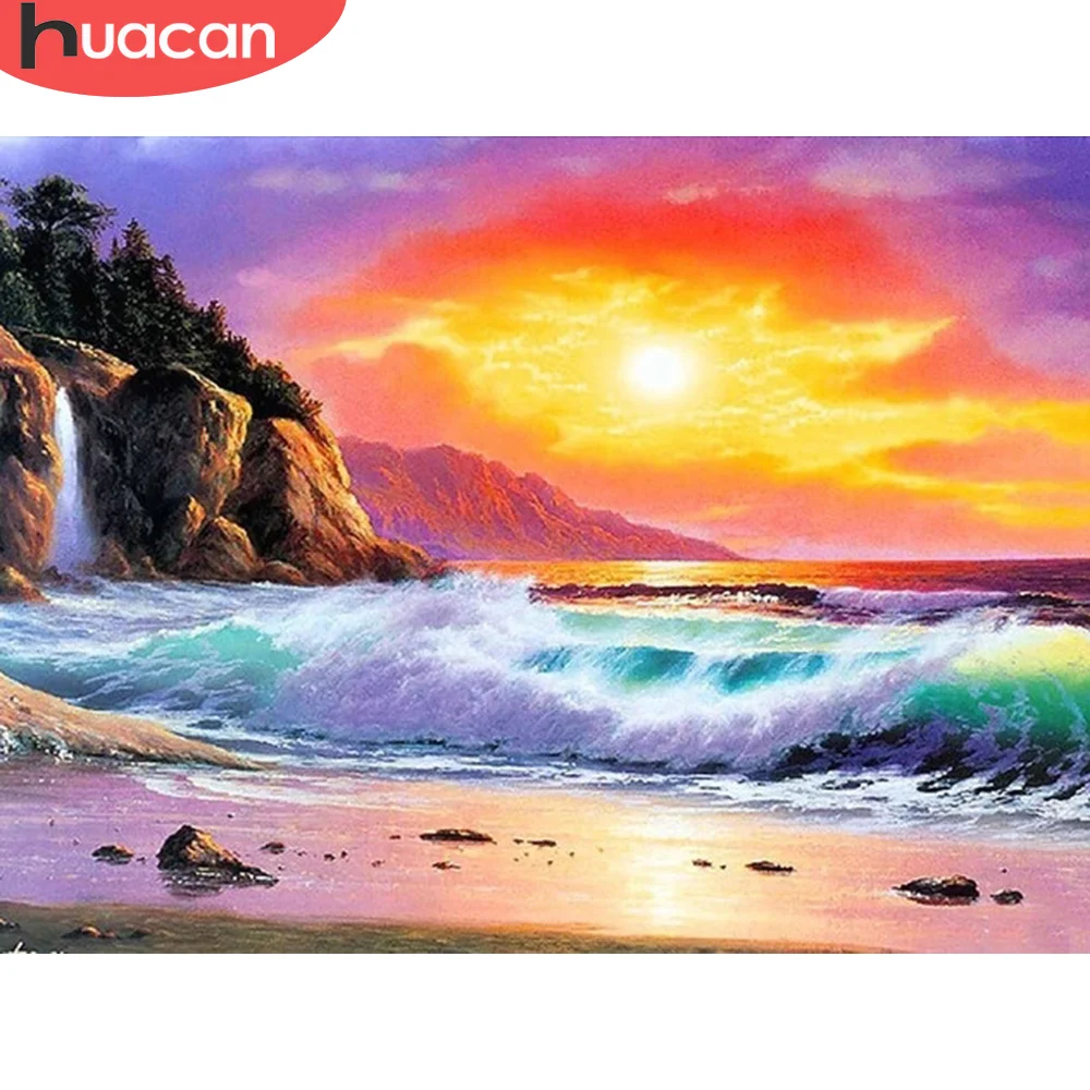 HUACAN алмазная вышивка 5d декорации мозаика 5д море Заход солнца картина стразами