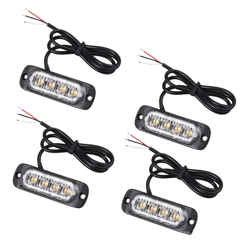 4Pcs 4 Led Amber Recovery Strobe Lights 12V 24V Orange Grill Breakdown Flashing | Автомобили и мотоциклы