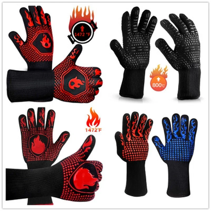 

BBQ Grill Gloves 500/800 Degree Insulation Microwave Gloves Fireproof Anti-scalding Mitten High Temperature Resistance Oven Mitt