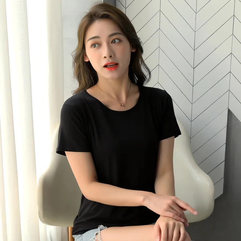 

T-shirt women solid color hundred matching 2021 spring and summer new slim Korean version of the top big size bottom shirt jesus
