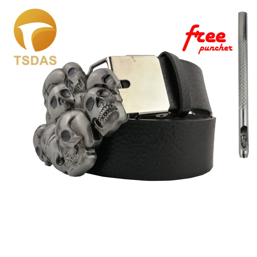 Модный мужской ковбойский ремень с пряжкой и черепом 4 см металлическим