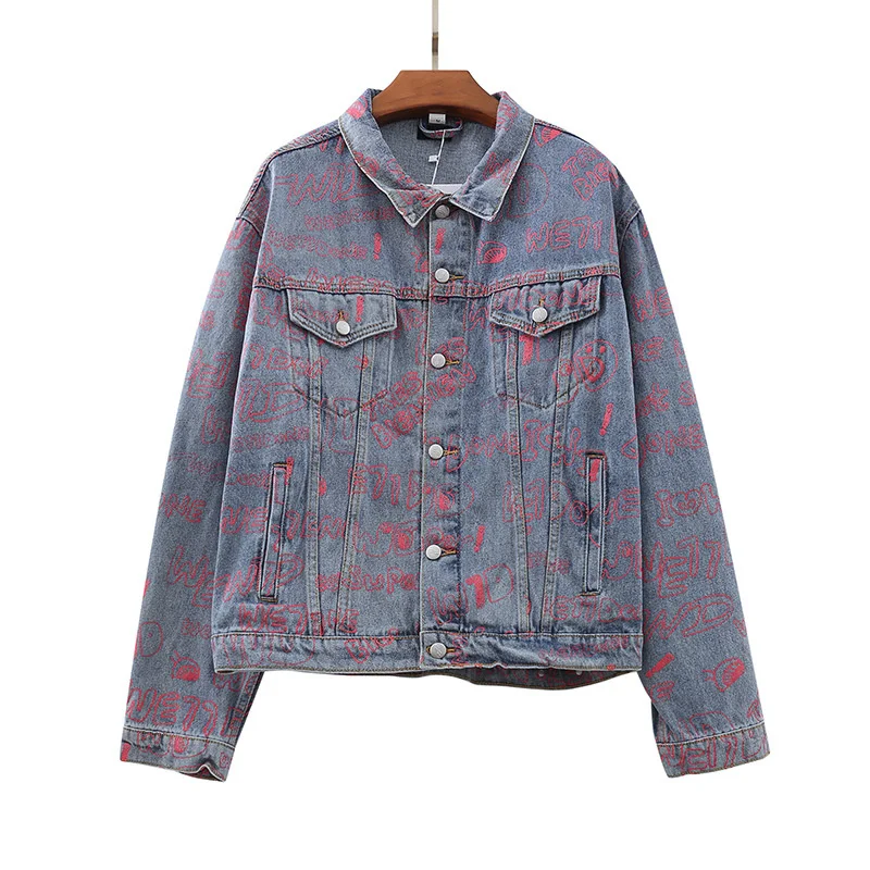 

2021 Men And Women Age Season Couples Popular Logo Side Seam Pockets Leisure Cowboy Coat Single-Breasted Jacket