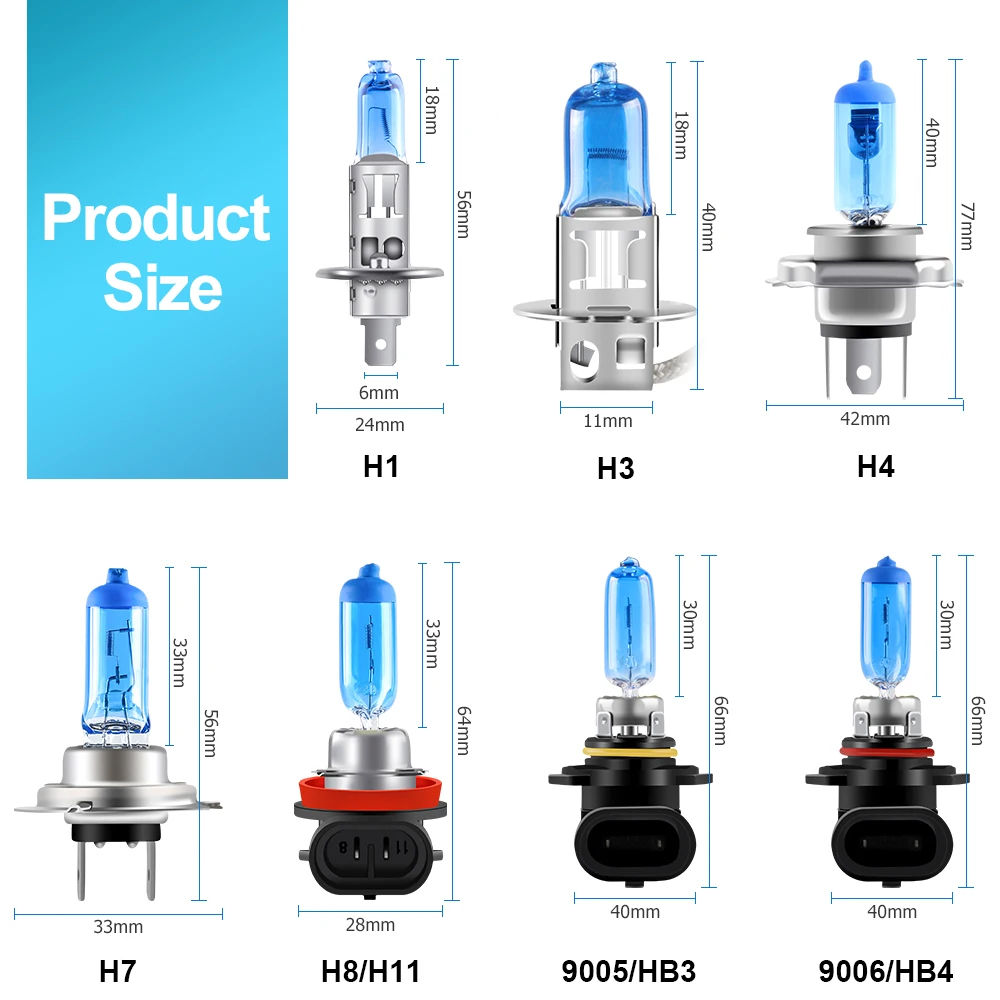 

1PCS H1 H3 H4 H7 H8 H11 9005 9006 55W Halogen Xenon Light Bulbs White 5000K 12V Replacement Car Headlight Fog Light Lamp
