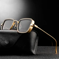 2021 new stylish retro brand shades sunglasses men women square sun glasses vintage metal steampunk male female uv400