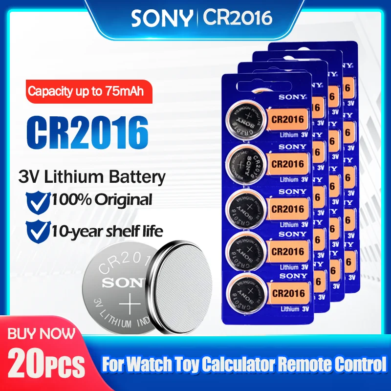 20 шт./лот sony CR2016 100% оригинальная литиевая батарея 3 в для автомобильных ключей