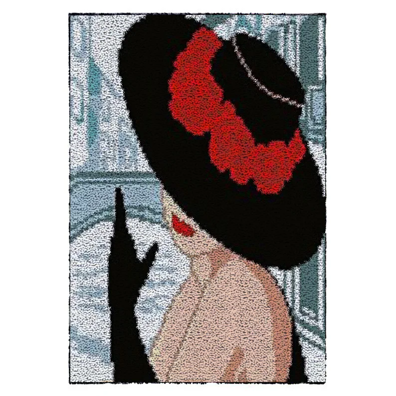 

Latch Hook Rug Kits Abstract Girl Crocheting Carpet Rug 100% Acrylic Yarn Cushion Mat DIY Carpet Rug Home Decor Art & Crafts